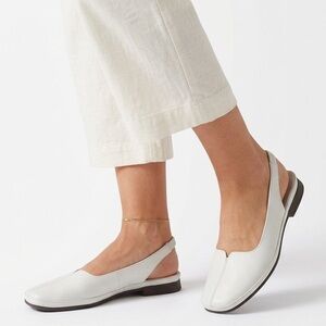 CLARKS White Leather Mule Slingback Square Toe Flats Comfort Loafer Shoe 7